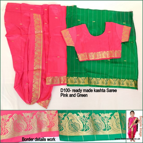 Saree D100 (4-8 yrs) Nauvari -Pink Green