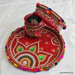 Karwa chauth platter 17 (stone work) with multi color pompom