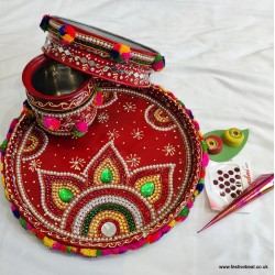 Karwa chauth platter 17 (stone work) with multi color pompom