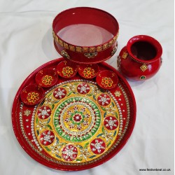 Karwa chauth platter 18 (stone work) meenakari work thali