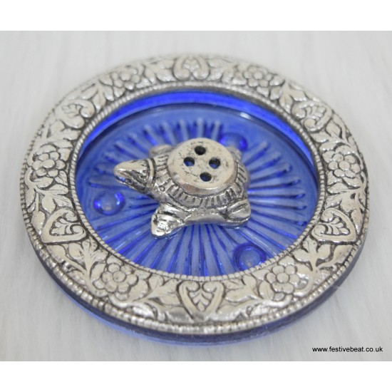 Agarbatti /Incense sticks holder- Glass Metal Royal blue)
