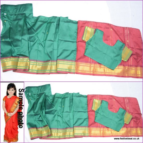 Saree D14 (2-8 yrs)- Green Red