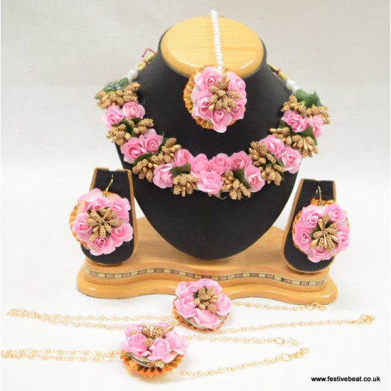 Floral Pink Golden Necklace set Floral Pink Golden Necklace set