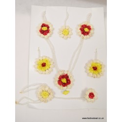 Floral Mogra Yellow Red Necklace Set