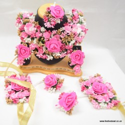 Floral Dark pink Necklace Set- with Hathphool